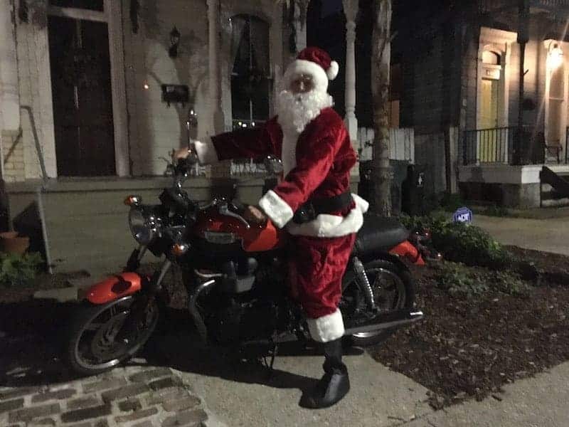 man in santa suit on a motorcycle