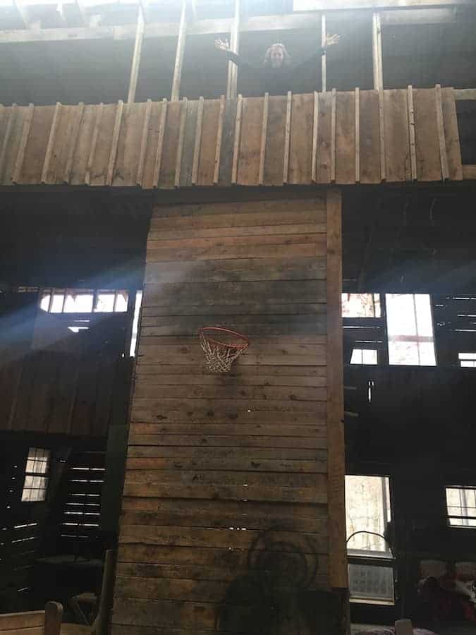 basketball hoop inside Minister's Treehouse