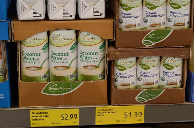 packaged coconut water at Aldi