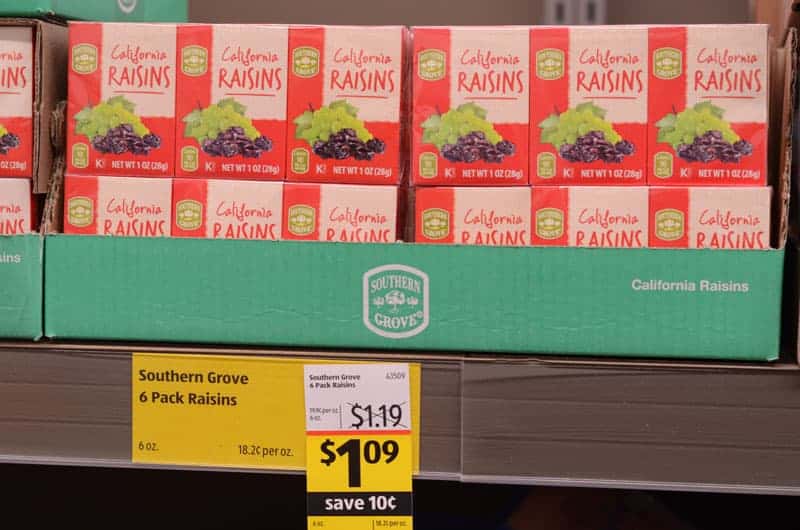 boxes of raisins at Aldi