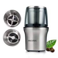 Secura Electric Coffee Grinder and Spice Grinder with 2 Stainless Steel Blades Removable Bowl