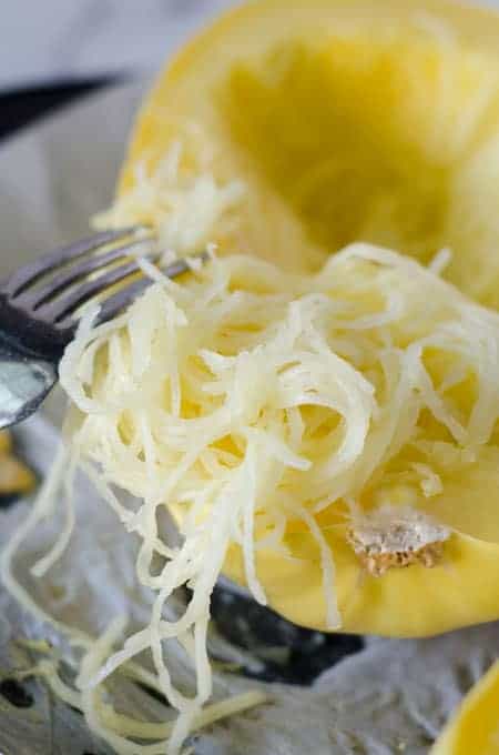 Close up of spaghetti squash "noodles"