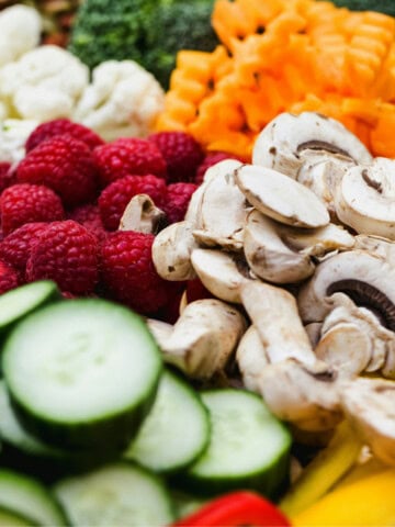 close up of a mix of chopped veggies and fruits