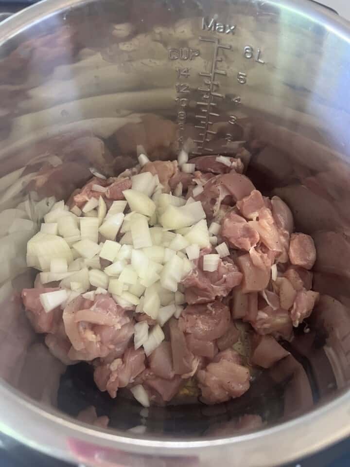 raw chicken and onion in instant pot