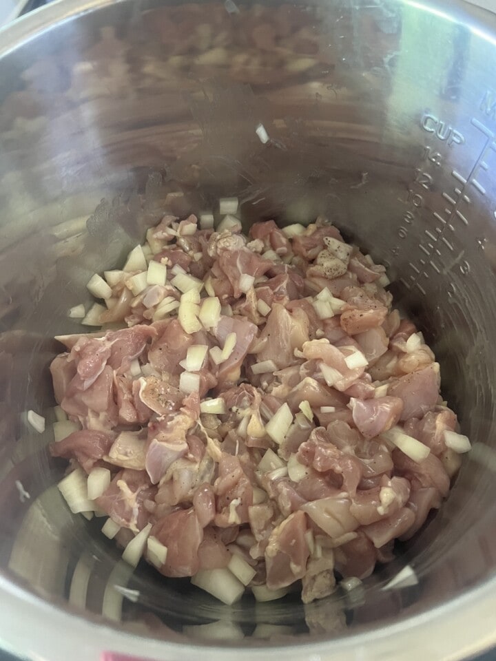 raw chicken and onion in instant pot