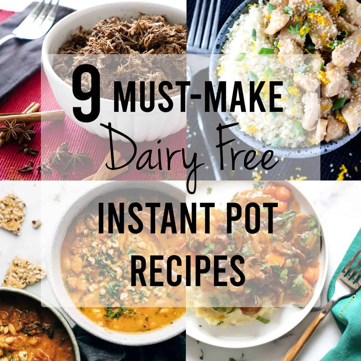 4 photo square with overlay text of dairy free instant pot recipes