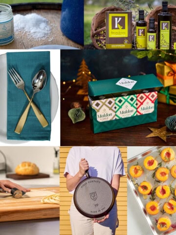 A collage of images of gift ideas for a natural home cook
